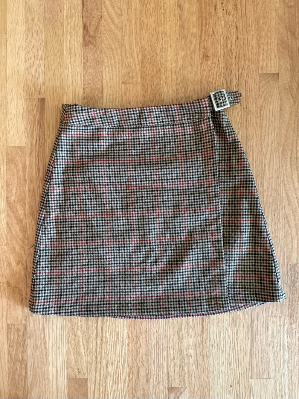 Brandy Melville Brown Plaid Mini Skirt with Side Buckle